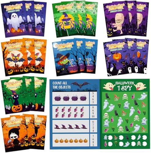 Kosiz 48 Pcs Halloween Activity Books for Kids, Mini Coloring Game Set