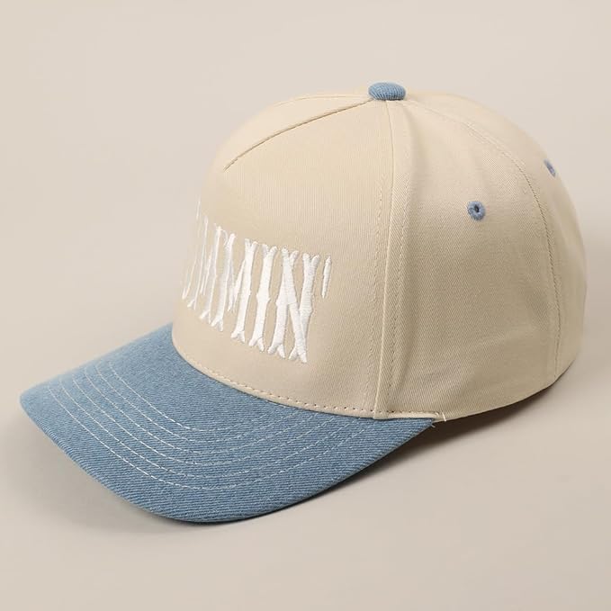 MIRMARU Two-Tone Vintage Canvas Trucker Hats for Men & Women, Adjustable Size Baseball Caps with Trendy Embroidered Design