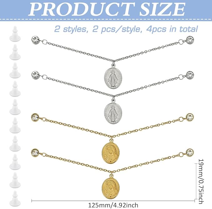 FINGERINSPIRE 4 Pcs Baseball Cap Chains 4.92inch Long 4 Styles 304 Stainless Steel Gold/Silver Hat Back Decoration With Oval Pendant for Trucker Hat Accessories Bar Party Supplies