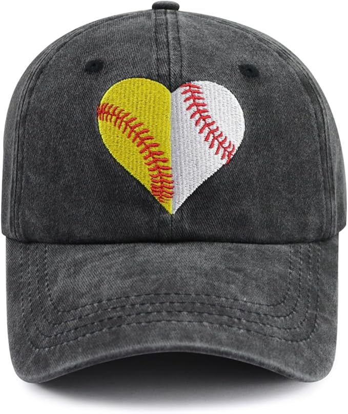 Baseball Softball Hat for Women, Funny Adjustable Cotton Sport Heart Baseball Cap