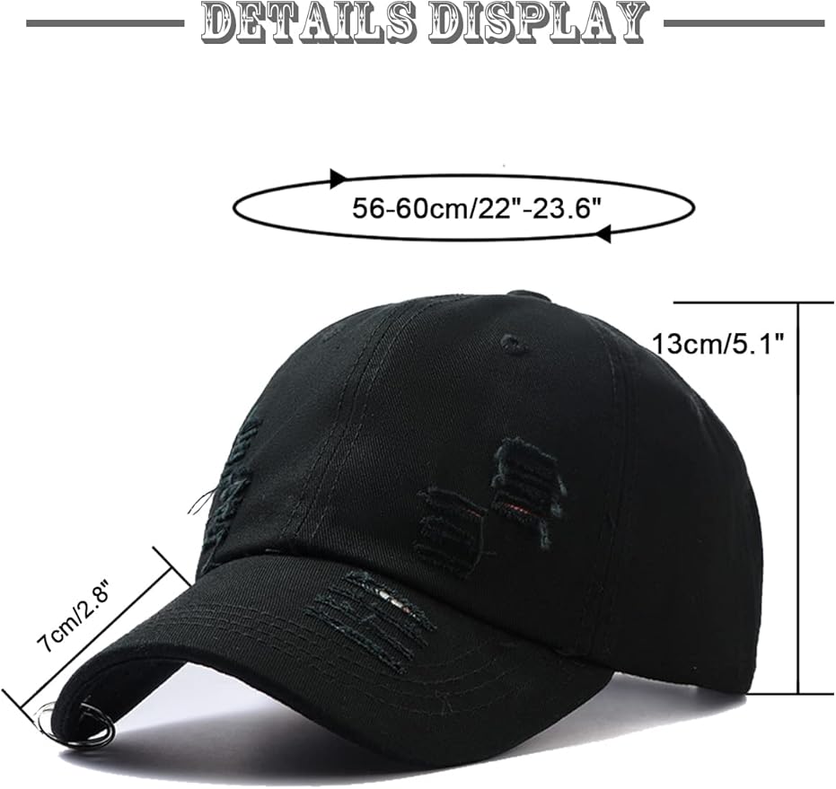 Unisex Ripped Distressed Denim Ring Baseball Cap Hip Hop Vintage Dad Hat Adjustable