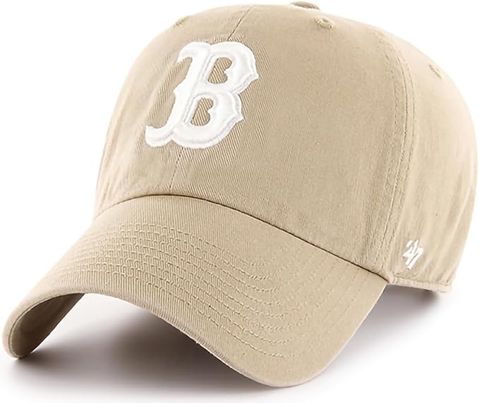 47 Brand MLB Khaki White Primary Logo Clean Up Adjustable Strap Baseball Dad Hat Cap, Adult One Size Fits All