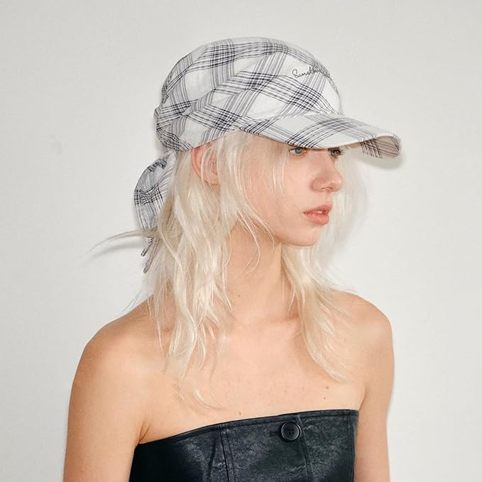Women’s Plaid Bandana Baseball Cap – Y2K Adjustable Checkered Hat, Casual Streetwear Summer Fashion Visor Scarves