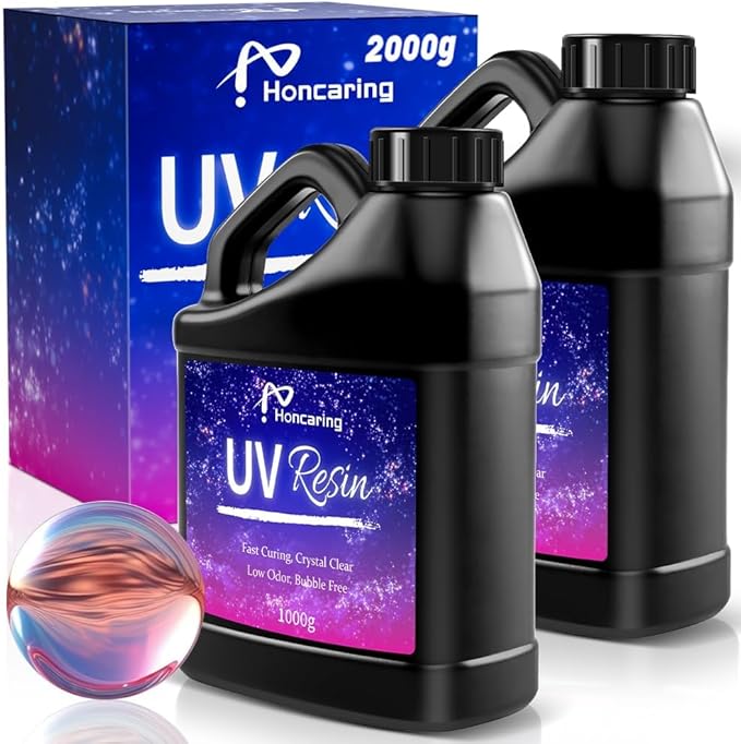 UV Resin Bulk 2000g, Hard Type Clear Beginner-Friendly Kit, Upgraded Formula & by Honcaring