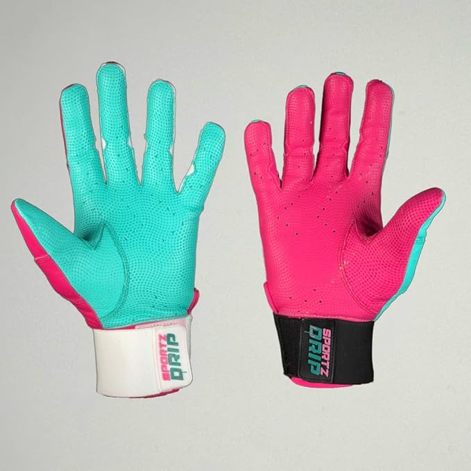 Clash Batting Gloves (Pink/Teal) - Genuine Leather Gloves for Baseball & Softball Players - Unisex-Youth, Unisex-Adults