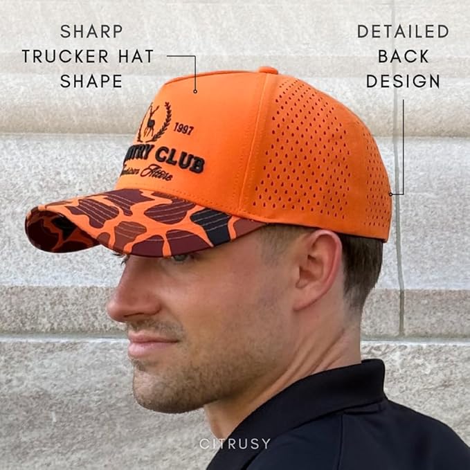 CITRUSY Athletic Trucker Golf Hat | Performance Mens 5 Panel Cap | Cool Breathable Waterproof Workout Running Snapback