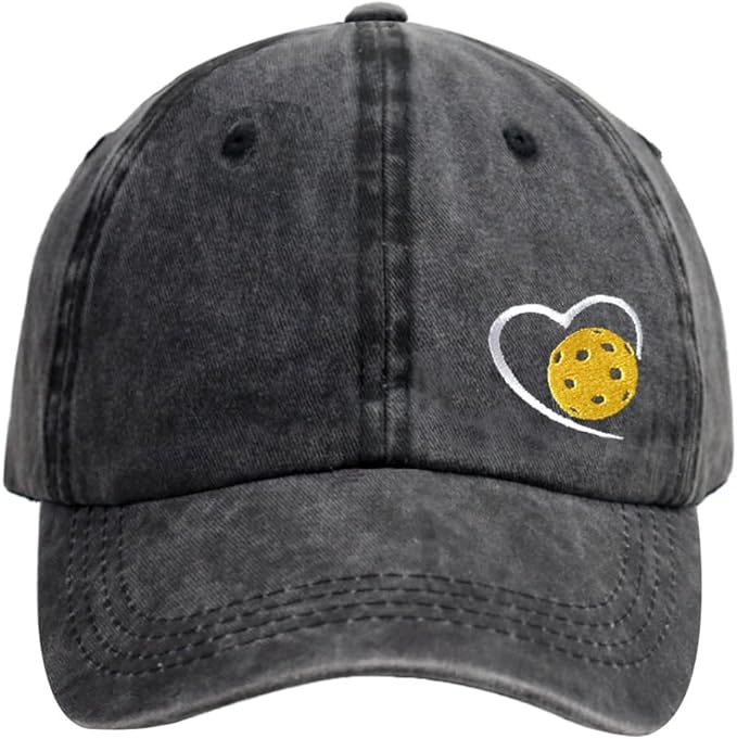 Heart Pickleball Gifts for Women Men, Responsibly Cotton Embroidered Adjustable Pickle Ball Baseball Cap