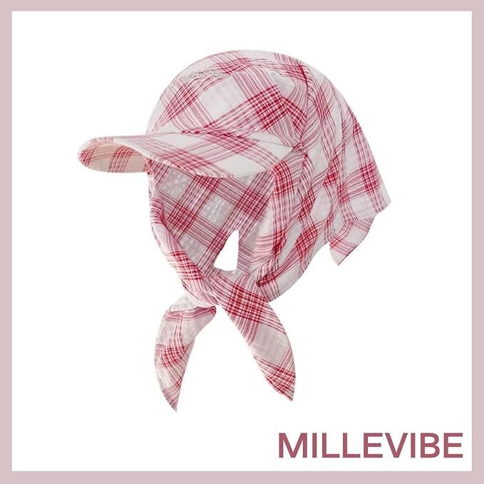 Women’s Plaid Bandana Baseball Cap – Y2K Adjustable Checkered Hat, Casual Streetwear Summer Fashion Visor Scarves