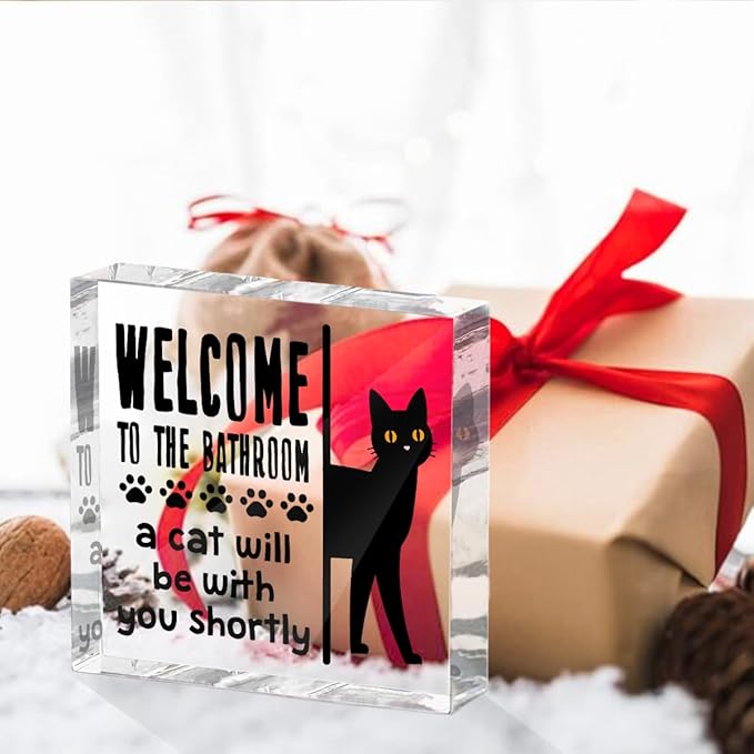 Funny Cat Bathroom Decor Acrylic Decorative Signs 4x4 Inch, Humorous Decorations - Image 5