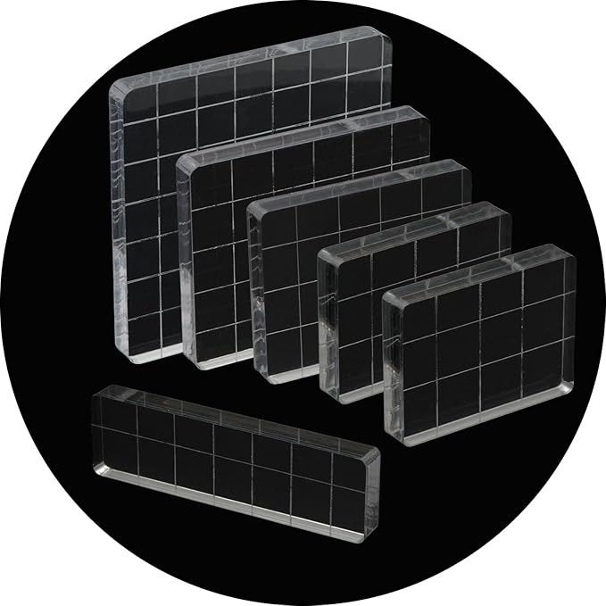 Pine & Linen 6 Pack Clear Stamp Blocks, Acrylic Tools Grid Lines Set, by Unknown