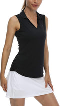 LastFor1 Women's Sleeveless Polo Golf Shirts Quick Dry 50+ UV Protection V-Neck with Collar Lightweight Tennis Tank Tops
