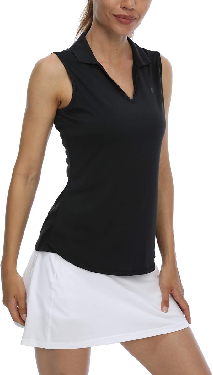 LastFor1 Women's Sleeveless Polo Golf Shirts Quick Dry 50+ UV Protection V-Neck with Collar Lightweight Tennis Tank Tops