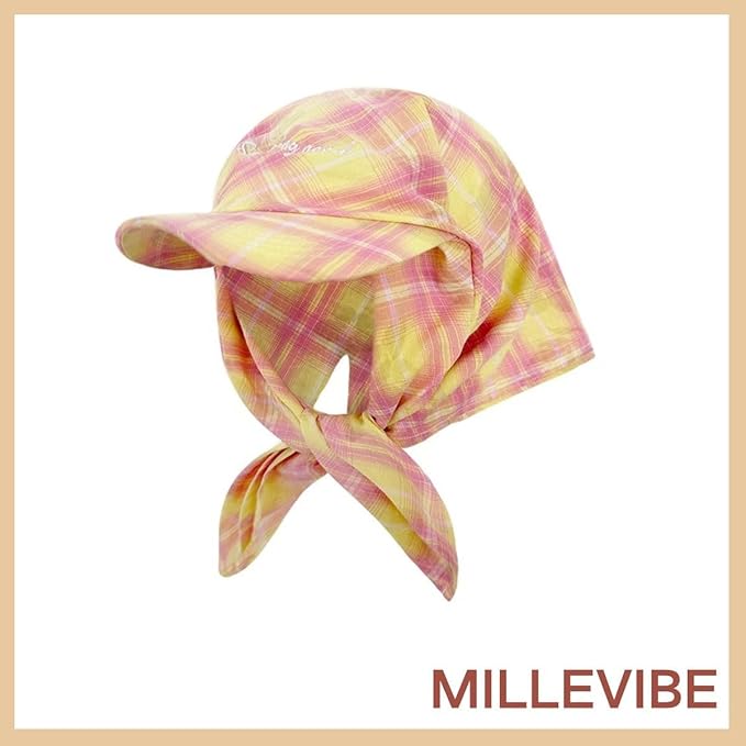 Women’s Plaid Bandana Baseball Cap – Y2K Adjustable Checkered Hat, Casual Streetwear Summer Fashion Visor Scarves