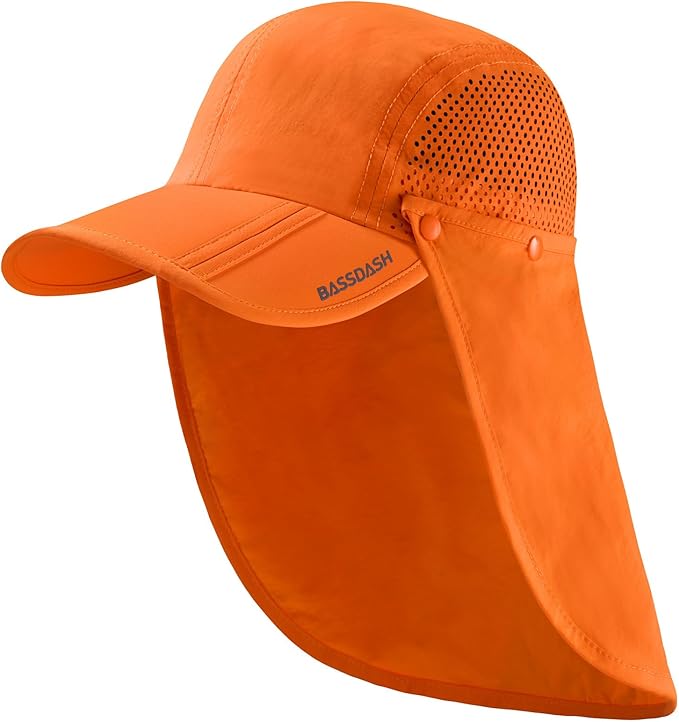 BASSDASH UPF 50+ Foldable Fishing Hat Baseball Cap with Removable Neck Flap Portable for Men Women Golf Hiking