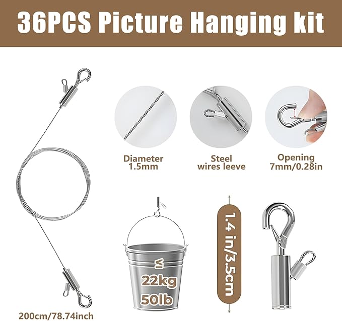12PCS Picture Hanging Wire Kit for Mirrors, Light Lamp, Billboards, Basket - Image 3
