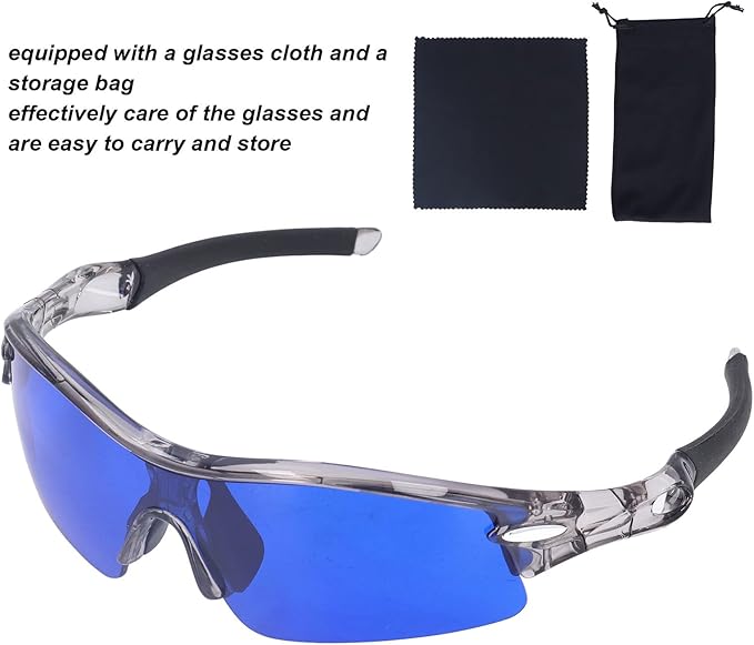 Golf Ball Finder Glasses, Polarized Blue Lens UV Proof Sun Protection Grass Filter with Glasses Cloth and Storage Bag, Ball Finding Filtering Sunglasses for Golfers(Grey)
