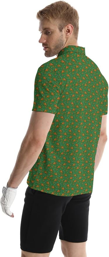 HUURAY Funny Golf Polos for Men Funny Print Short Sleeve Shirts Quick Dry Polo Shirts Hawaiian Shirt Performance Golf Outfits