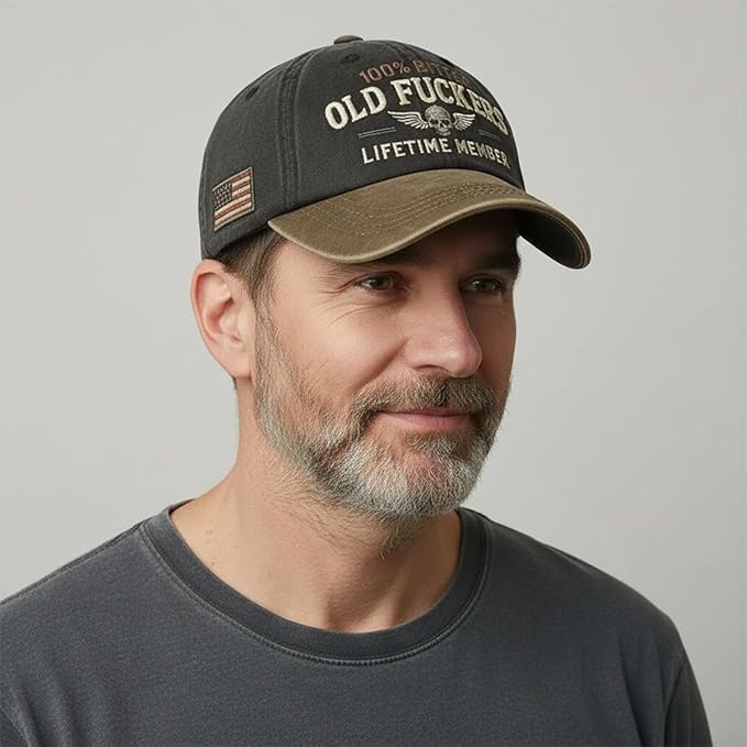 Old Fuckers Club-Vintage Baseball Cap, Hand-Embroidery Adjustable Wash Old Fuckers Club100% Bitter Lifetime Member Hat
