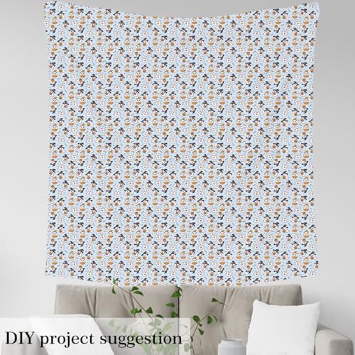 Feelyou Happy Halloween Soft Flannel Fabric by The Yard Kids 5 Yards Light Blue Cute Ghost Upholstery Fabric for Boys Pumpkin Candy Spooky Trick or Treat for Home DIY Projects, Indoor Decor