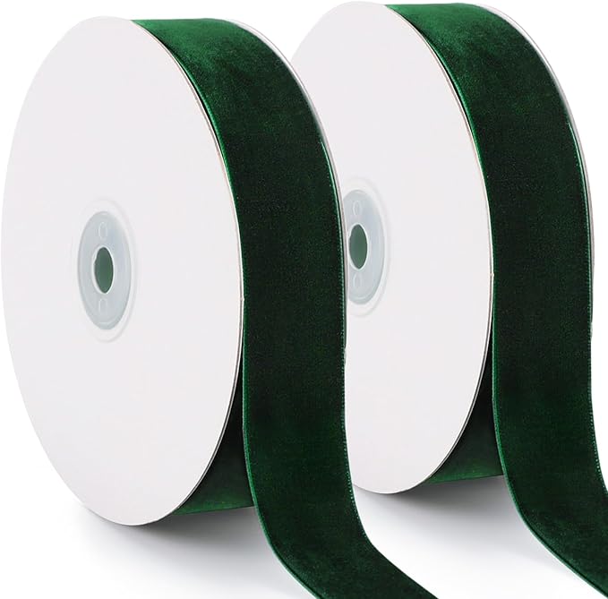Dark Green Velvet Ribbon, 1 Inch x 20 Yards Single Faced Green Ribbon by TennWell