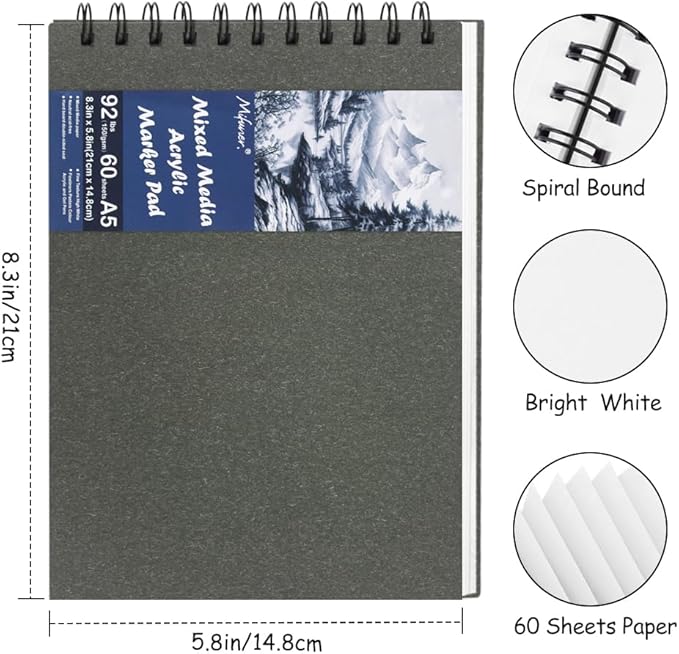 8.3x5.8 Sketch Book, Top Spiral Bound Sketch Pad, 60sheets 92lb/150gsm Bright - Image 2