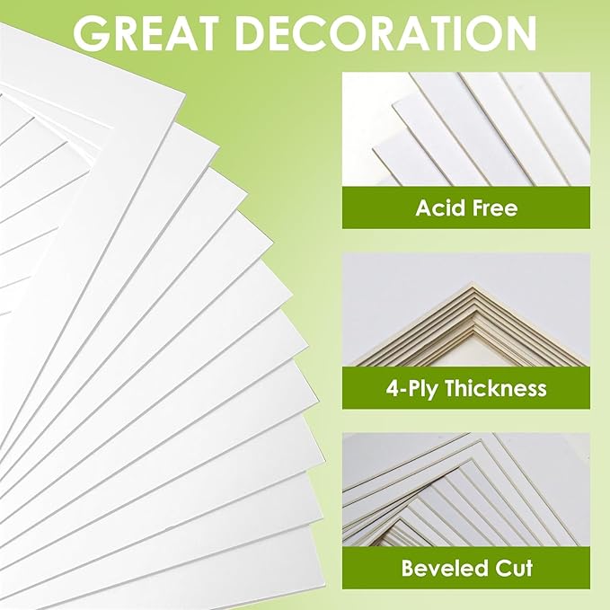 18 Pack Picture Mats, 8x10 for 6x8 Picture Frame Mats, Acid Free Core Bevel Cut - Image 3