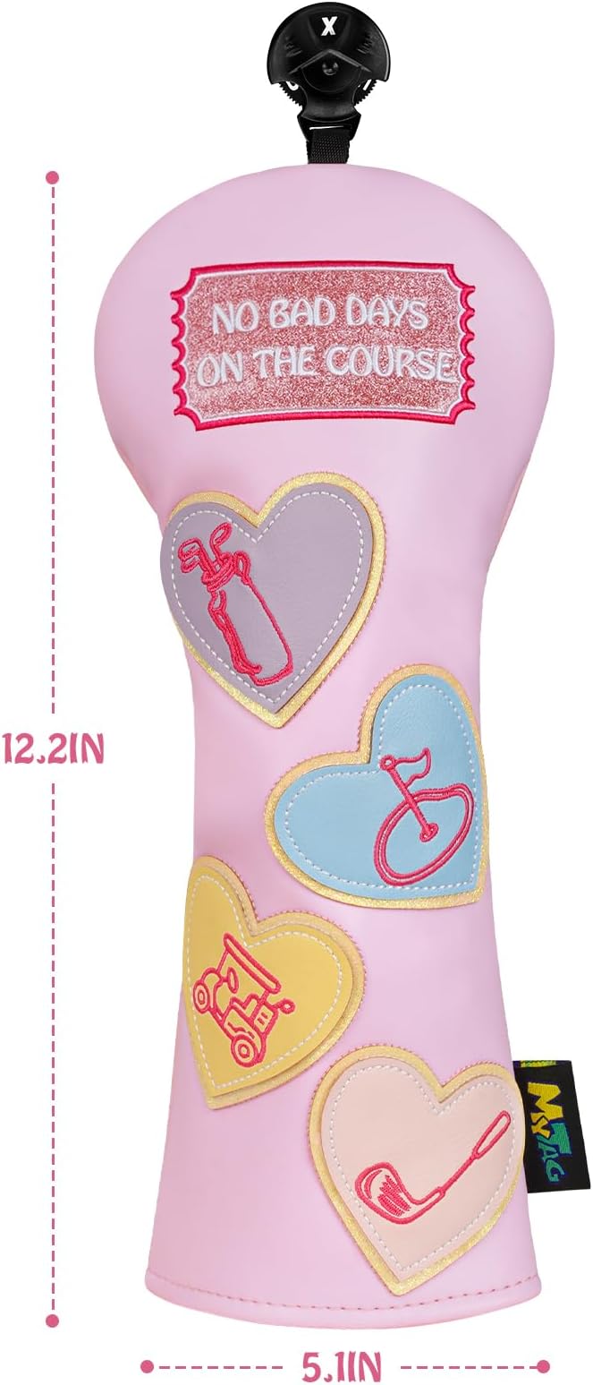 mytag Golf Head Covers Pink, No Bad Days On The Course Golf Club Covers Driver Fariway Hybrid Headcover for Women Girls