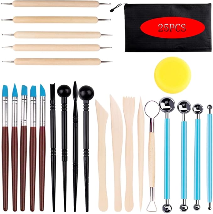Clay Tools for Pottery Ceramic Sculpting, Yagugu 25Pcs Basic Wood Ceramics by Yagugu