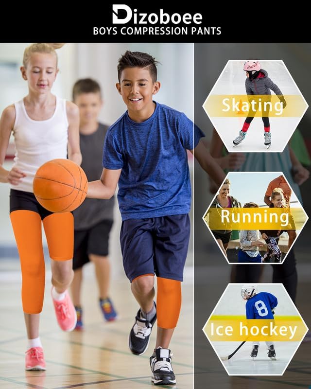 Youth Boys Compression Pants One Leg 3/4 Athletic Leggings for Sports Kids Basketball Tights Football Baseball Pants