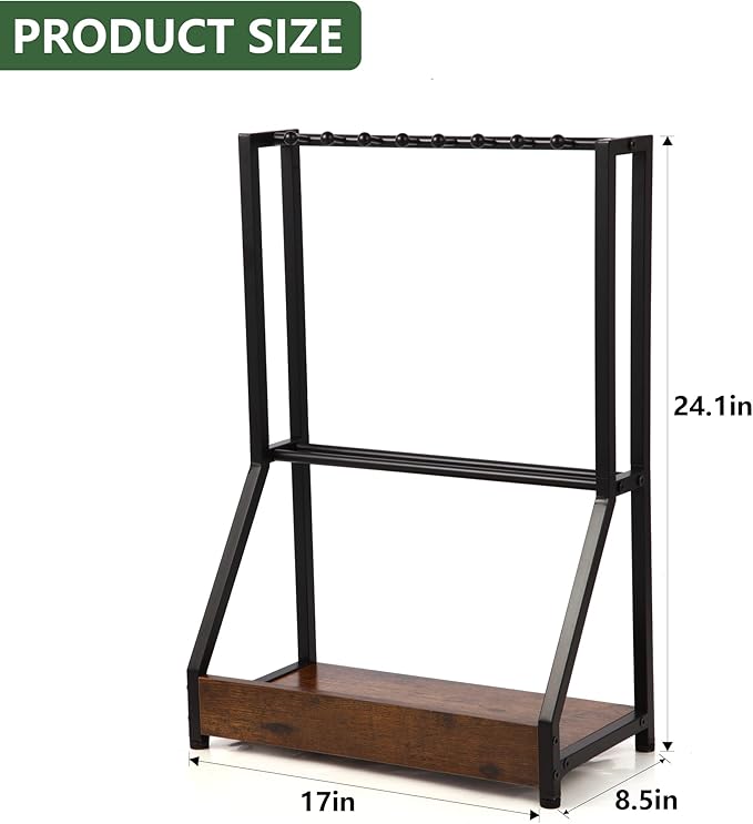 Golf Club Holder for 9 Clubs & 9 Balls, Solid Wood & Iron Golf Organizer, Golf Putter Holder Floor Stand, Golf Club Stand Suitable for Golf Simulators｜Golf Course Accessories