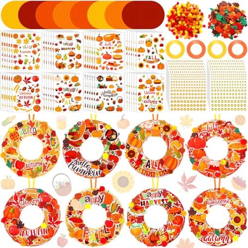 Hollowfly 48 Sets Fall Wreath Craft Kits, DIY Paper Crafts with Stickers