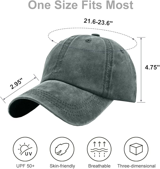 Womens Vintage Washed Distressed Baseball-Cap with Ponytail Hole Sport Golf Hat
