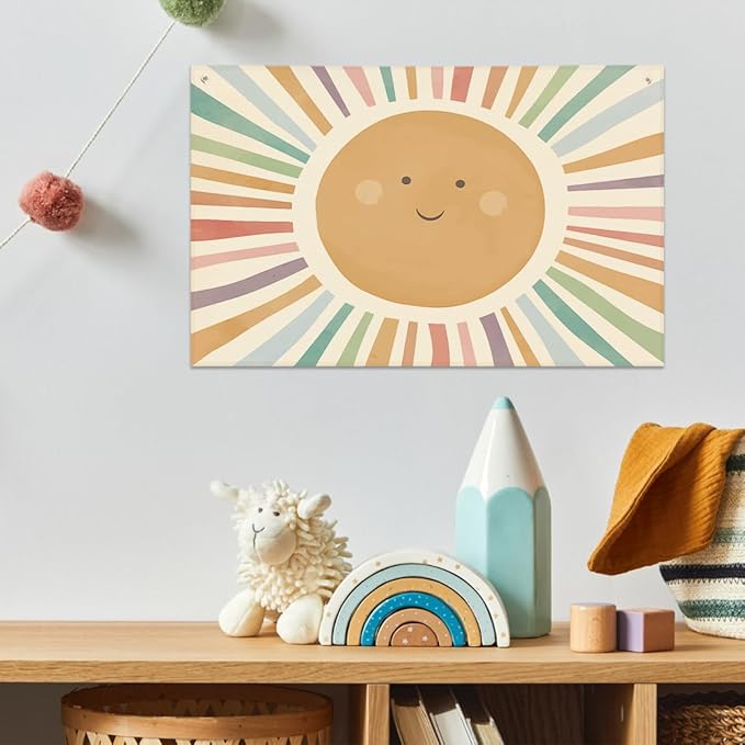 Watercolor Sun Banner Playroom Decor Banner Canvas 21 in x 33 in Hanging Flag - Image 2