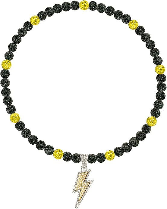 Baseball Necklace for Men 16/18/20 Inch Bling Ice Collection Lightning Bolt Pendant Necklace for Women Rhinestone Clay Beaded Discoball Accessories Gifts for Baseball Team Players Lovers