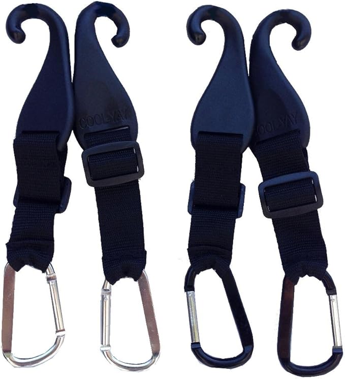 A Pair of Patented CJ Fence Hooks for Bat Bags, Tennis Bags, Water Bottles and Camping