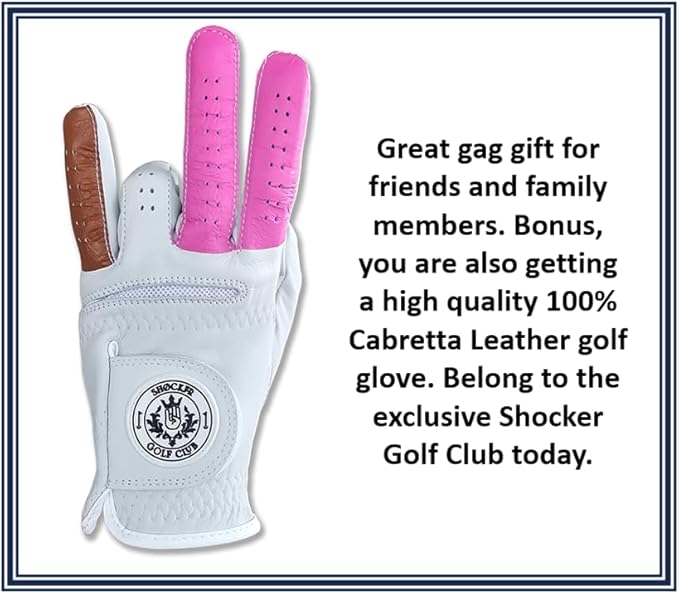 Shocker Funny Golf Glove Men’s - Golf Accessories for Men, Adult 100% Cabretta Leather White Golf Gloves with Extra Grip, Shocker Fun Mens Gag Gift, Left or Right Hand, Small to XXL Sizes