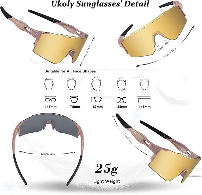 Ukoly Cycling Sunglasses for Men Women with 3 Interchangeable Lenses, Polarized Sports Sunglasses, Baseball Sunglasses