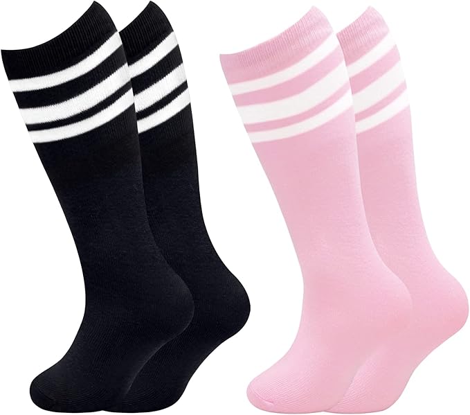 Sarfel Kids Soccer Socks Toddler Soccer Socks Girls Boys Soccer Socks Kids Tube Socks with Stripes Toddler Knee High Socks
