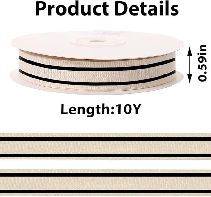 10 Yards × 3/5 Inch Black Natural Cotton Ribbon, Double Sided Webbing Straps - Image 2