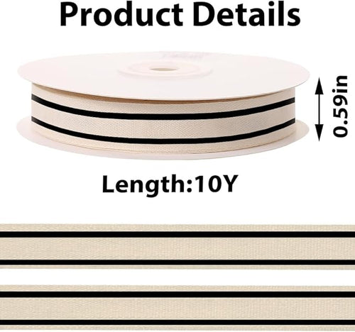 10 Yards × 3/5 Inch Black Natural Cotton Ribbon, Double Sided Webbing Straps - Image 2