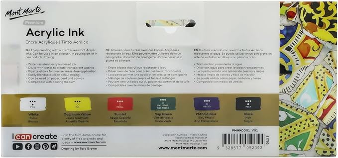 Mont Marte Acrylic Ink Premium 6pc x 20ml, Acrylic Inks - Image 10