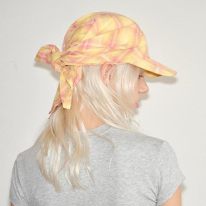 Women’s Plaid Bandana Baseball Cap – Y2K Adjustable Checkered Hat, Casual Streetwear Summer Fashion Visor Scarves