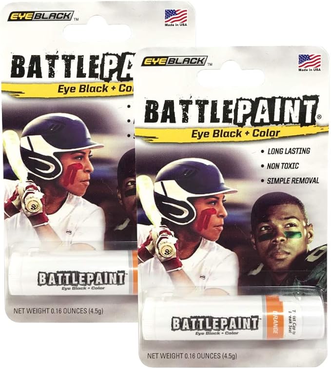 EyeBlack BattlePaint – Bright Colored Under Eye Black Grease for Pro Athletes and Super Fans – Baseball, Softball, Football – 2 Sticks