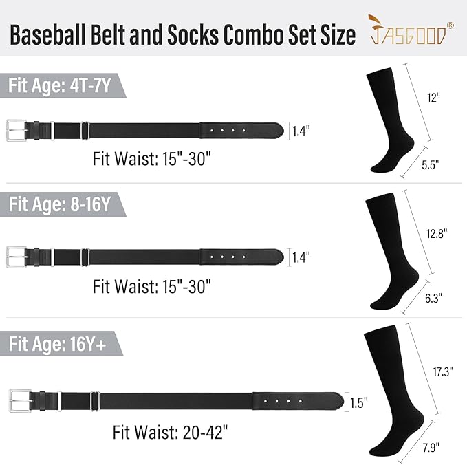 Baseball Socks and Belt for Youth Adult Softball Socks Combo Elastic Waist Belt for Men Kids Boys Girls Women JASGOOD