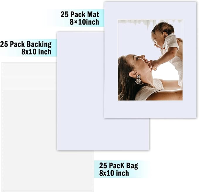 Egofine Pack of 25 White Mat Board Pre-Cut 8x10 Picture Mat - Image 2