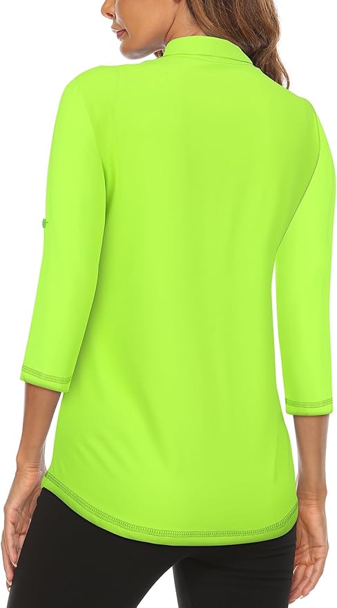Koscacy Women's 3/4 Roll Sleeve Golf Tennis Polo Shirts UPF50+ Half Zip Dry Fit Workout Tops Athletic Shirt