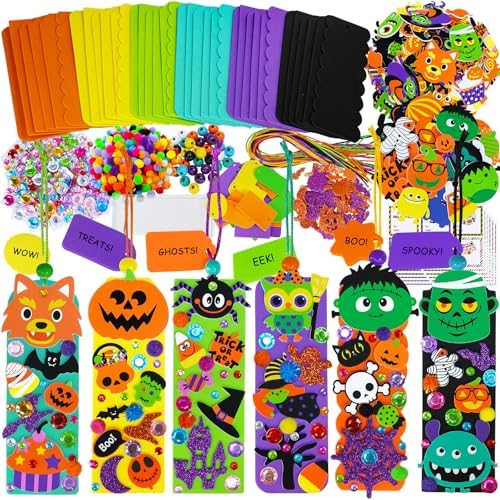 Winlyn 36 Sets Halloween Crafts Kits Holiday Fall Kids Crafts DIY Halloween Bookmarks Ornaments Art Sets Bats Monster Ghost Foam Stickers Arts and Crafts for Kids Classroom Activities Party Favors