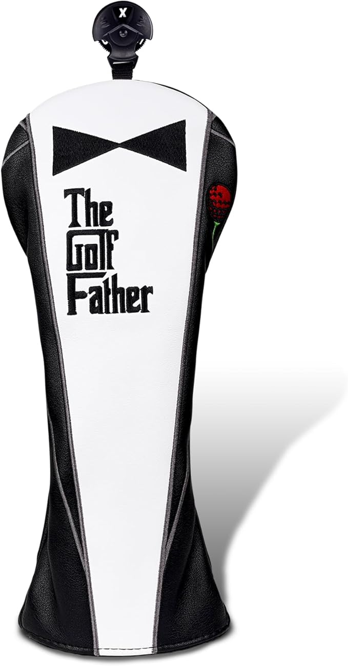 The Golf Father Funny Golf Club Covers, Driver Fairway Wood Hybrid Headcover, Mallet Putter Covers Blade Headcovers Putter Cover Magnetic, Black and White Color Iron Covers for Most Brands