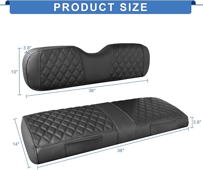 Rear Golf Cart Seat Covers for EZGO, Club Car, Yamaha, Rear/Back Golf Cart Seat Cover with Thick Vinyl Leather Comfortable Support Design, Breathable,2 Convenient Pockets
