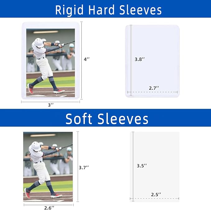 1000 Card Sleeves Hard Plastic, Arjiekwei 3"X4" Baseball Cards Protectors, Premium Card Holder for Trading Sports Baseball Football Game Cards (500 Hard Sleeve + 500 Soft Sleeve)